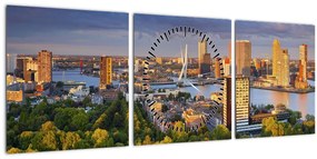Obraz - Panorama Rotterdamu, Holandsko (s hodinami) (90x30 cm)