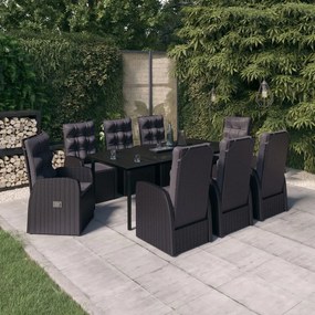 vidaXL 9-dielna záhradná jedálenská súprava so sedákmi čierna