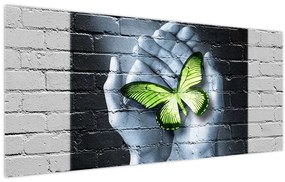 Obraz - Zelený motýľ v stene (120x50 cm)