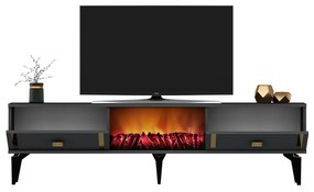 TV stolík/skrinka s krbom Tobuvu 2 (antracit + zlatá) . Vlastná spoľahlivá doprava až k Vám domov. 1095519