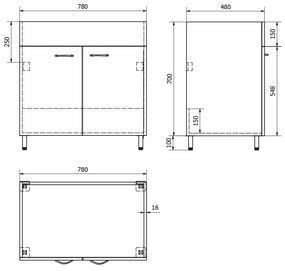 Aqualine Aqualine, Skrinka pod výlevku 78x70x48 cm, biela, 57036