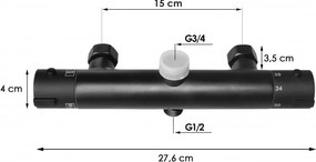 Erga Erga, termostatická sprchová batéria s horným 3/4" pripojením sprchového stĺpu, čierna matná, ERG-YKA-BW.FL-THERM-BLK