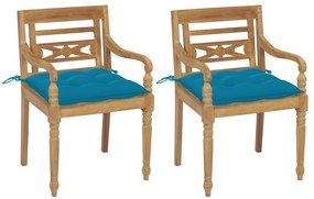 Batavia stoličky 2 ks s bledomodrými vankúšmi masívny teak 3062146