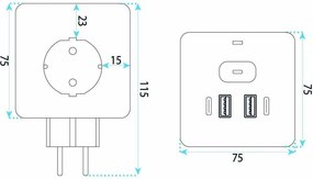Toolight Toolight, JNH019, zásuvková kocka 7v1, 3 zásuvky + 2× USB-A + 2× USB-C, biela, OSW-56305