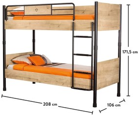 Poschodová posteľ Cody 90x200cm - dub svetlý/čierna
