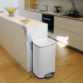 Spirella Akira 30 l odpadkový kôš s pedálom amäkkým zatváraním, matná biela, 30 l