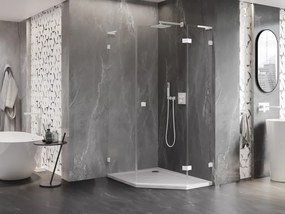 Mexen Lunar, L pravý výklopný päťuholníkový sprchový kút 80 x 100 cm, 8mm číre sklo, biely profil, 831L-080P-100L-20-00-P