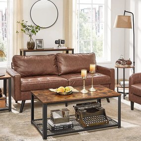 Konferenčný stolík v industriálnom štýle s mriežkovou policou, rustikálny hnedý