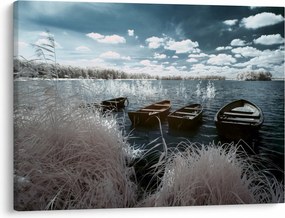 Obraz - Drevené loďky na jazere (70x50 cm)