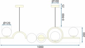 Toolight Toolight, stropné svietidlo 5xE27 APP1023-5CP, zlatá, OSW-05560