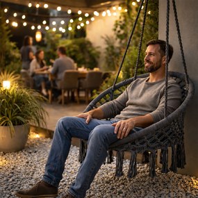 MultiGarden Závesné boho záhradné kreslo - sivé MultiGarden