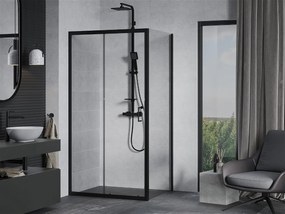 Mexen Apia sprchovací kút s posuvnými dverami 135 (dvere) x 80 (stena) cm, 5mm číre sklo, čierny profil, 840-135-080-70-00