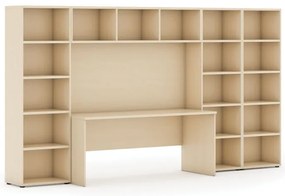 Zostavy knižníc s integrovaným stolom, nižšie/širšie, 3350 x 700/400 x 1923 mm, breza