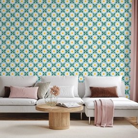 Samolepiaca tapeta farebné kvietky na tyrkysovom pozadí