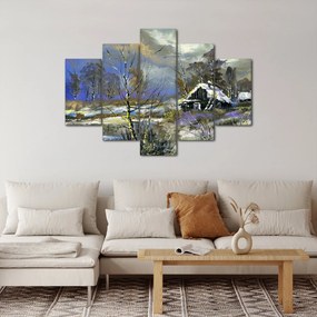 Obraz chalúpky v zimnej krajine, olejomaľba (150x105 cm)