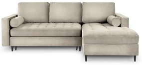 Béžová zamatová rozkladacia rohová pohovka Milo Casa Santo, pravý roh