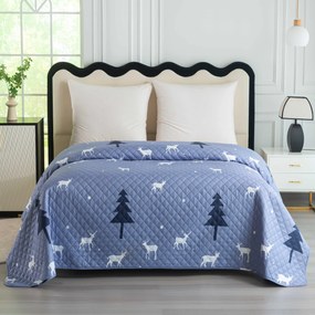 Prehoz na posteľ DEER AND TREE sivomodrý Rozmer: 220 x 240 cm