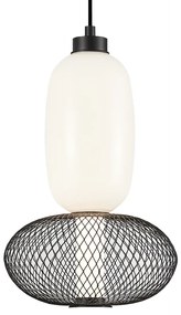 Závesné svietidlo Arame, 1x biele sklenené/čierne drôtené tienidlo, b