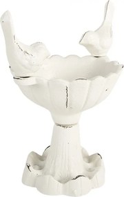 Biele antik malé liatinové krmítko s vtáčikmi pre vtáčiky - 14*10*15 cm
