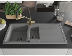 Mexen Andres, granitový drez 1000x500x200 mm, 1,5-komorový a drezová batéria Duo, šedá, 6515-71-671701-57-B