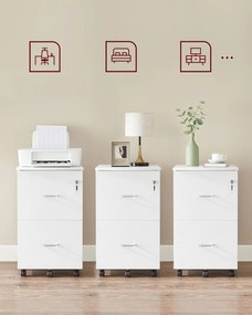 2-zásuvková kartotéka, uzamykateľná s kolieskami, 43 x 44,5 x 72 cm, biela