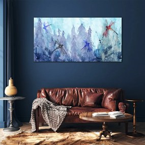 Obraz na skle Akvarel vážka les