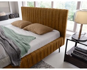 Okrovožltá čalúnená dvojlôžková posteľ s úložným priestorom s roštom 160x200 cm Plissa – ELTAP