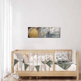 Obraz - Abstrakcia so zlatou guľou (s hodinami) (90x30 cm)