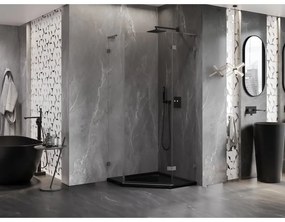 Mexen Lunar, L pravý výklopný päťuholníkový sprchový kút 90x90 cm, 8mm číre sklo, profil grafit brúsený, 831L-090P-090L-66-00-P