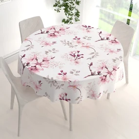 Biante Bavlnený okrúhly obrus Sandra SA-583 Ružové kvety s vetvičkami na bielom Ø 60 cm