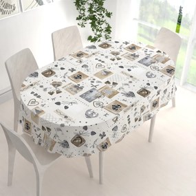 Biante Dekoračný oválny obrus Porto PRT-014 Hnedo-sivé srdiečka na krémovom 50x100 cm
