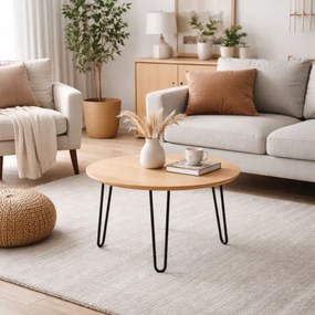 Okrúhly konferenčný stôl SPIDER, priemer 60 cm, čierna podnož, breza