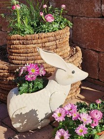 Béžový antik kovový obal na kvetináč v tvare králika - 40*17*40 cm