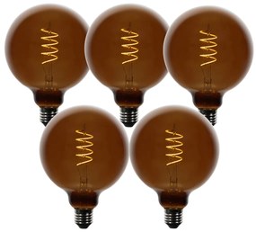 Sada 5 stmievateľných LED žiaroviek E27 G125 hnedá 4W 120 lm 1800K
