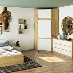 Rohová šatní skříň CLP 100 cm 6D dub artisan/bílá