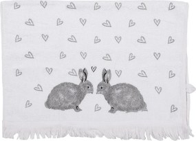 Biely froté kuchynský uterák s králikmi a srdiečkami Bunnies in Love I - 40*66 cm