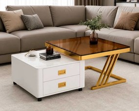 LuxuryForm DESIGN Konferenčný stolík BOLT 70 × 70 / 60 × 60 cm – biely / zlatý (set 2 ks)