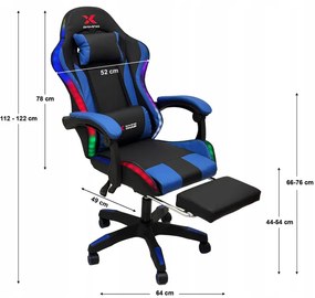 Herné LED kreslo Xgaming s podnožkou - čierno-modré