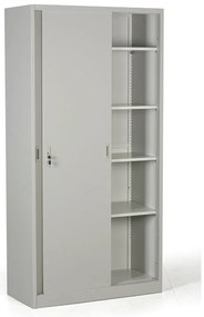 Kovová skriňa s posuvnými dverami, demontovaná, 4 police, 1000 x 1990 x 450 mm, svetlo sivá