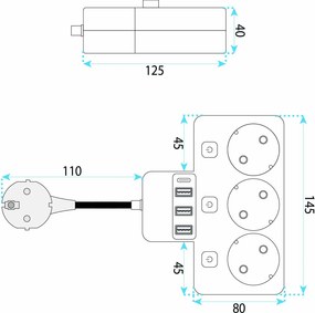 Toolight Toolight, JNH018, zásuvkový rozbočovač 3 zásuvky + 3× USB-A + USB-C s LED svetlom, biela, OSW-56306
