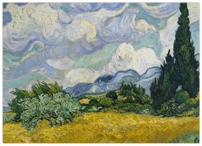 Sklenený obraz - Vincent van Gogh, Wheat Field with Cypresses, reprodukcia (70x50 cm)