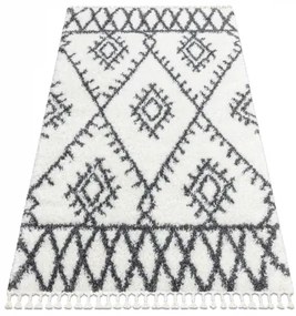 Koberec UNION 3481 Cikcak mreža, krémová / šedý strapce, Maroko Shaggy Veľkosť: 160x220 cm
