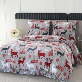 Obliečky mikroplyš MERRY CHRISTMAS DEER sivé Rozmer obliečky: 2 ks 70 x 90 cm | 200 x 220 cm