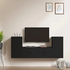 4-dielna súprava TV skriniek čierna spracované drevo 3188551