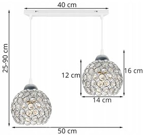 Závesné svietidlo Crystal, 2x strieborné krištáľové tienidlo, (chrómové uchytenie), w