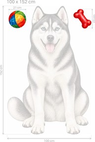 Sibírsky husky s loptičkou a kosťou maľované textilné nálepky na stenu pre milovníkov huskyho arch 30 x 46 cm