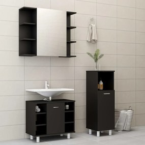 3-dielna súprava kúpeľňového nábytku, čierna, drevotrieska