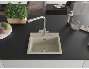 Mexen Milo, granitový drez 435x410x171 mm, 1-komorový a chrómová batéria Duero, béžová, 6505-69-671600-00