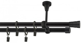 Dekorstudio Stropná dvojradová garniža BASIC čierna-matná 19mm Dĺžka: 480cm, Typ príslušenstva: Krúžky tiché so štipcami