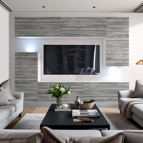 Obývacia stena Belini Premium Full Version šedý antracit Glamour Wood + LED osvetlenie Nexum 128